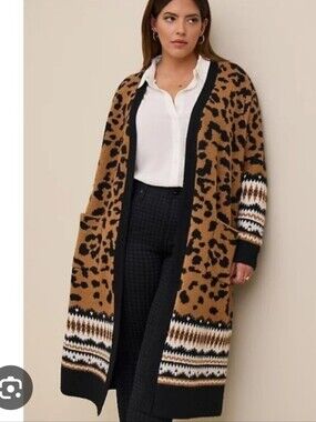 Torrid Animal Print Vegan Cashmere Duster Cardigan - 1X
